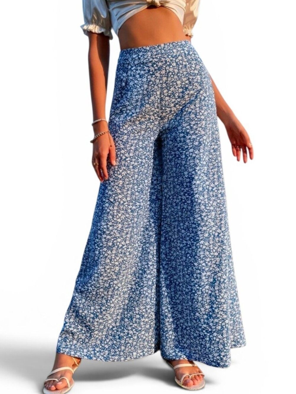 Shein Soleia Spring Break Floral High Waist Palazzo Pants